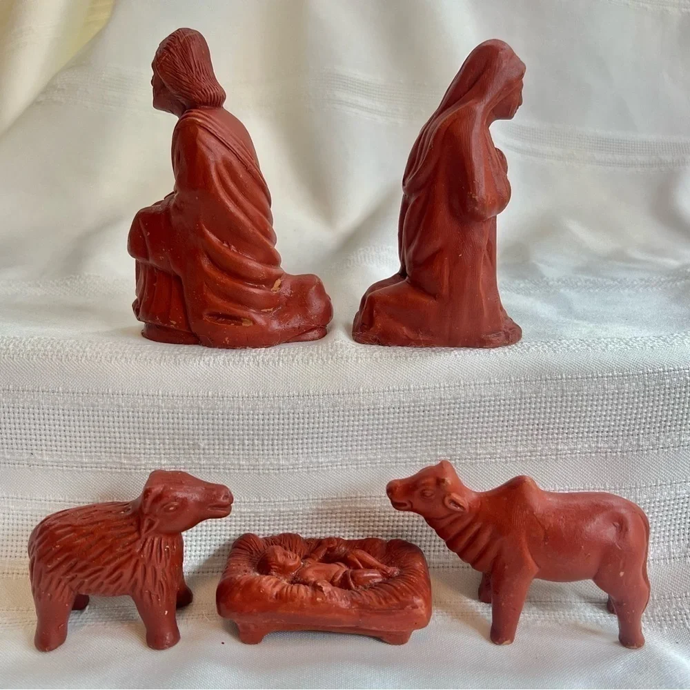 VTG Bangladesh Handcrafted Terracotta Nativity Set Red Clay Christmas Creche
